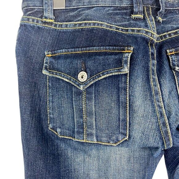 CLUB MONACO Women's Blue Dark Wash Distressed Patch Pocket Bootcut Jeans US 2 - Picture 7 of 16